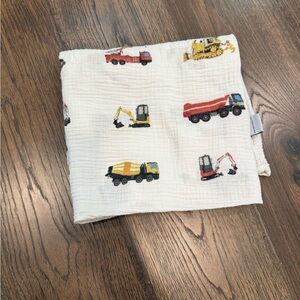 White Muslin Blanket with Construction Vehicle Print